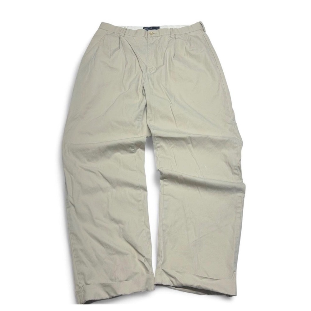 Polo Ralph Lauren Hammond Pant Mens 34x32 Khaki Pleated Cuffed Chino Trousers